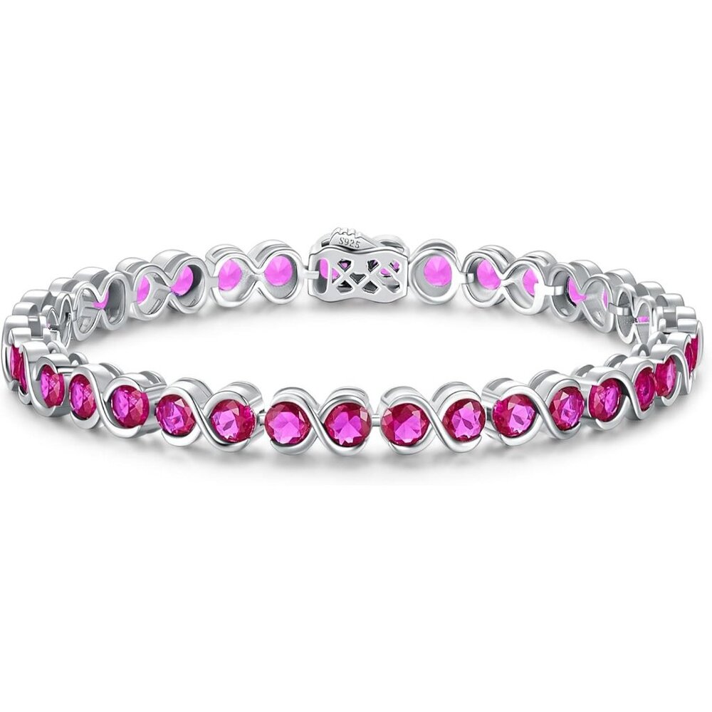 Jul-Ruby Birthstone 925 Sterling Silver 7 Inch Infinity Tennis Bracelet